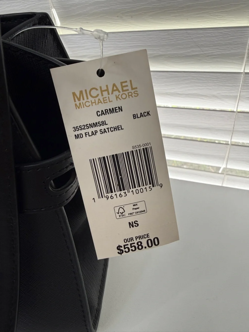 NWT! Michael Kors Black Leather Satchel with MK Logo and Detachable Strap - Picture 2 of 7